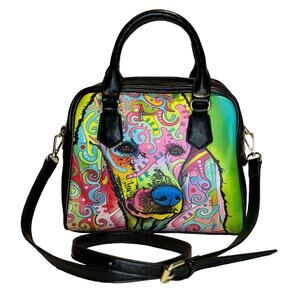 Women's Vegan Leather Artsy Poodle Crossbody Bag Multicolor , EUC